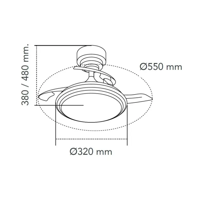 Ventilador de techo Antila Mini XS RGB blanco LED 40W 3CCT acabado blanco estilo moderno aspas plegables motor DC 55cm Ø
