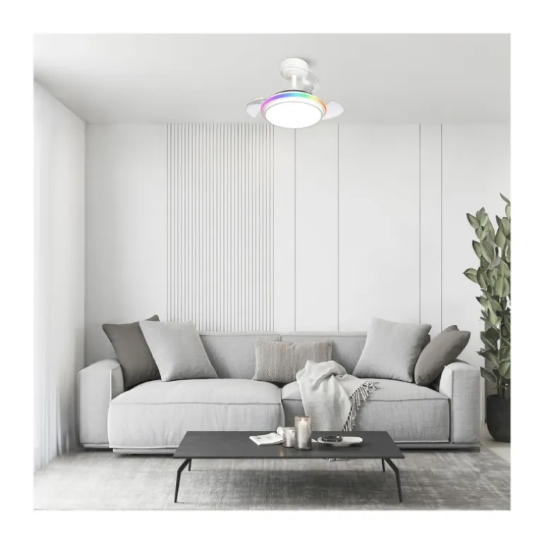Ventilador de techo Antila Mini XS RGB blanco LED 40W 3CCT acabado blanco estilo moderno aspas plegables motor DC 55cm Ø
