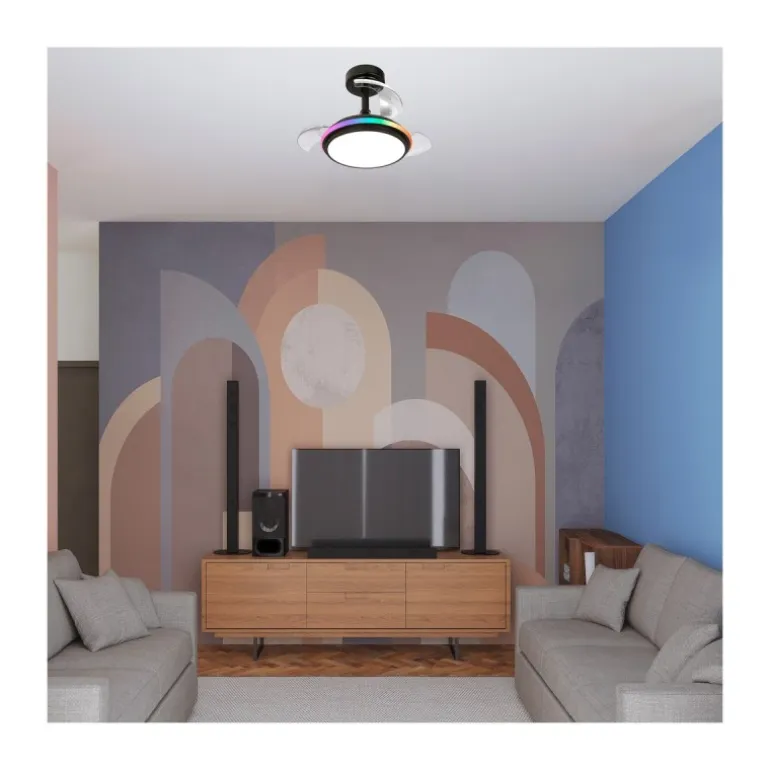 Ventilador de techo Antila Mini XS RGB negro LED 40w 3CCT acabado negro estilo moderno aspas plegables motor DC 55cm Ø