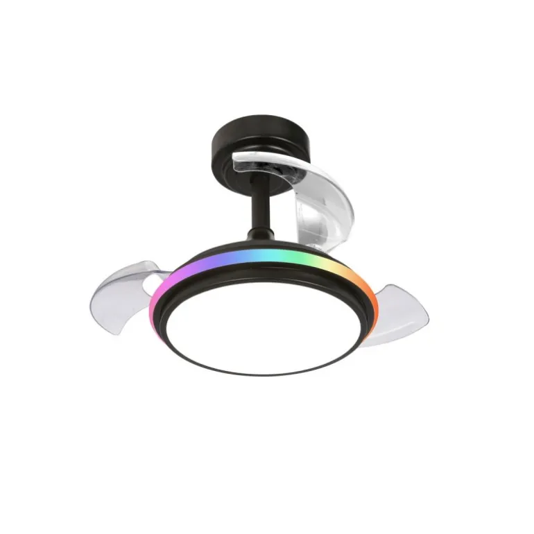 Ventilador de techo Antila Mini XS RGB negro LED 40w 3CCT acabado negro estilo moderno aspas plegables motor DC 55cm Ø