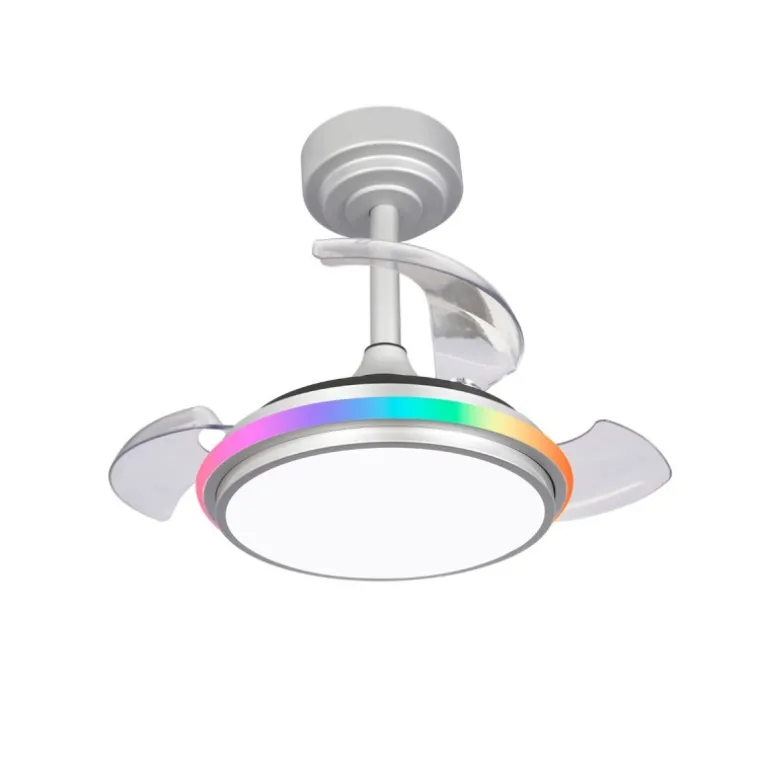 Ventilador de techo Antila Mini XS RGB plata LED 40w 3CCT acabado plata estilo moderno aspas plegables motor DC 55cm Ø