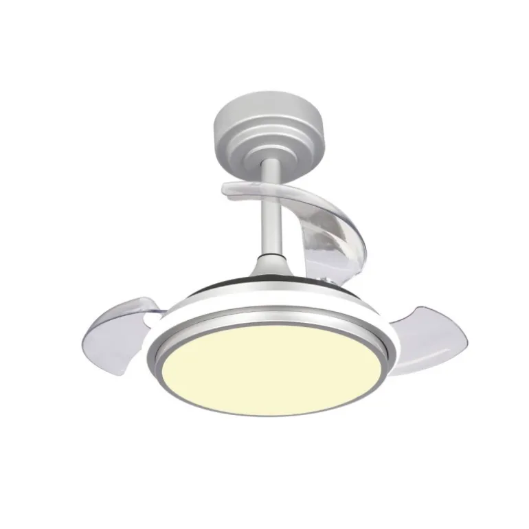 Ventilador de techo Antila Mini XXS plata LED 35w 3CCT acabado plata estilo moderno aspas plegables motor DC 55cm Ø