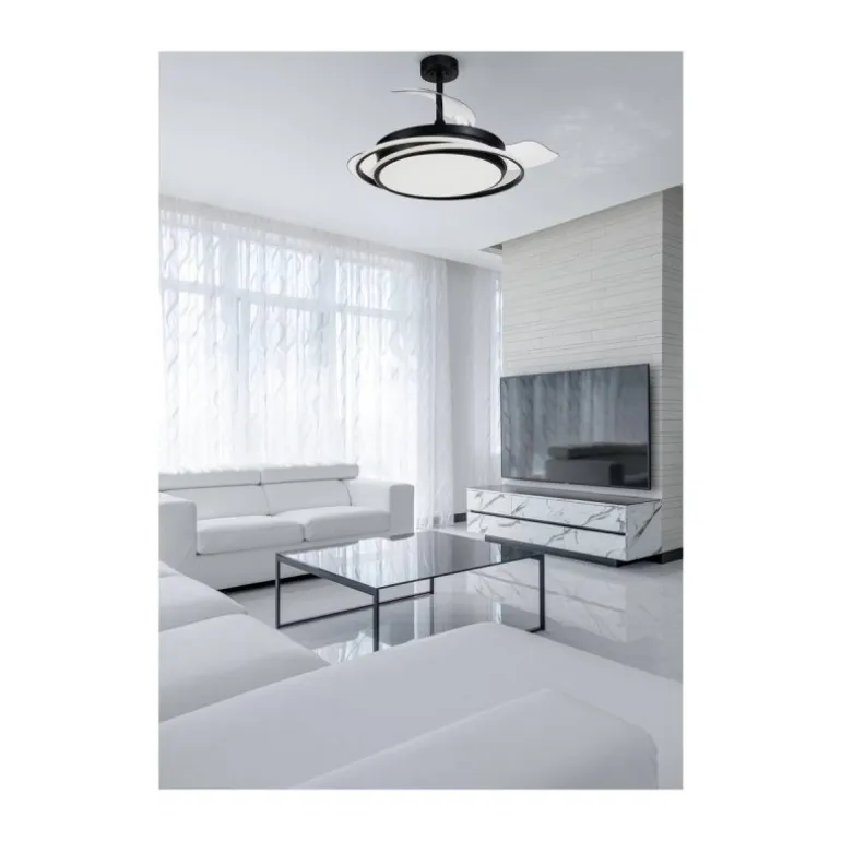 Ventilador de techo Antila negro LED 60w 3CCT acabado negro estilo moderno aspas plegables motor DC 106cm Ø
