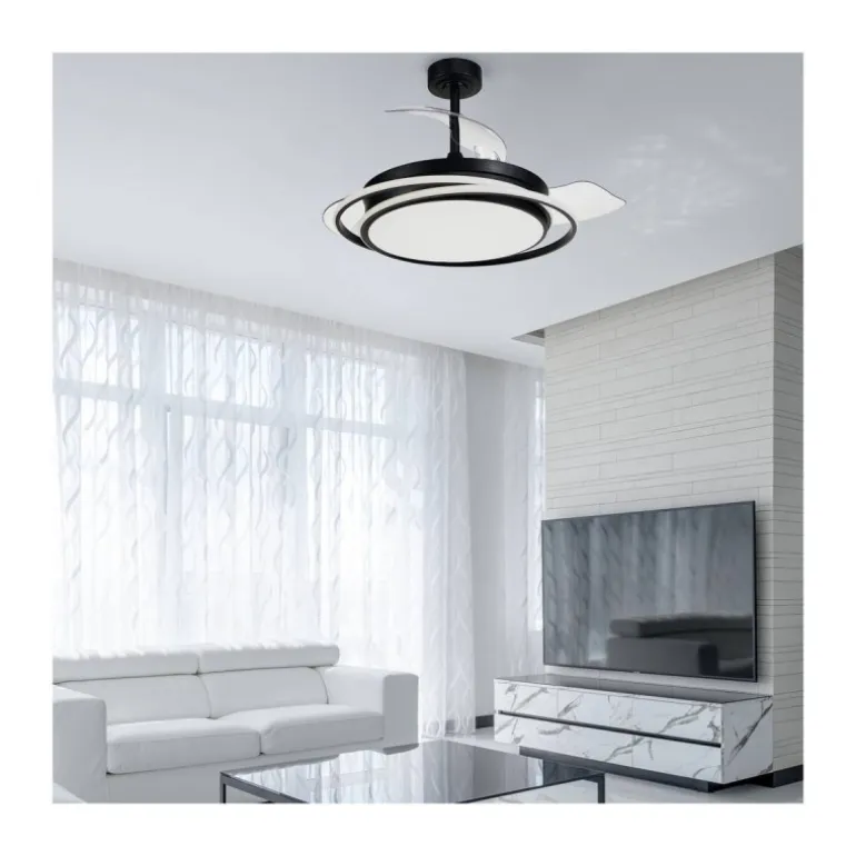 Ventilador de techo Antila negro LED 60w 3CCT acabado negro estilo moderno aspas plegables motor DC 106cm Ø