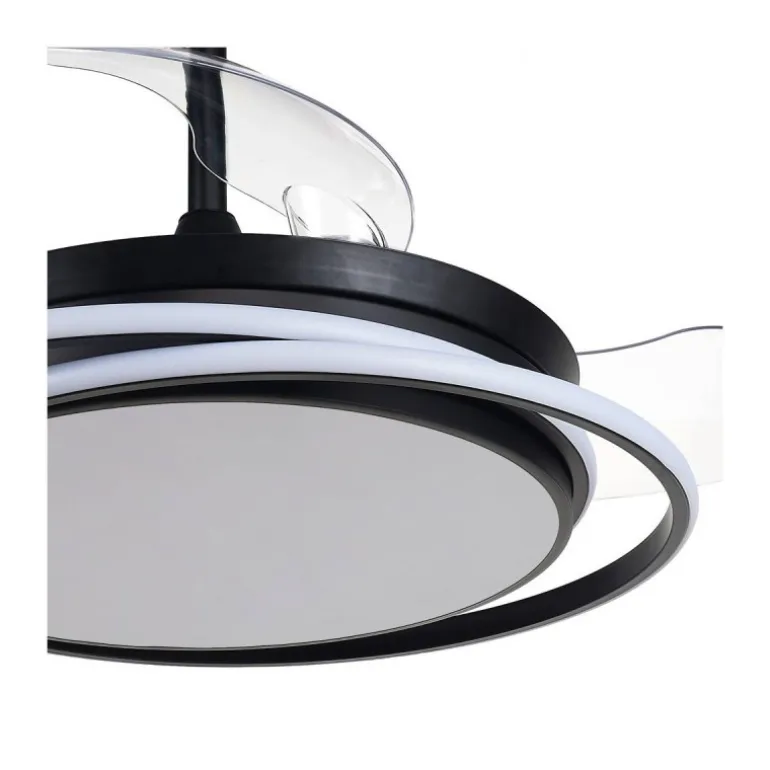 Ventilador de techo Antila negro LED 60w 3CCT acabado negro estilo moderno aspas plegables motor DC 106cm Ø