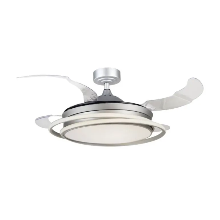 Ventilador de techo Antila plata LED 60w 3CCT acabado plata estilo moderno aspas plegables motor DC 106cm Ø
