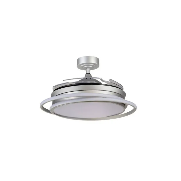 Ventilador de techo Antila plata LED 60w 3CCT acabado plata estilo moderno aspas plegables motor DC 106cm Ø