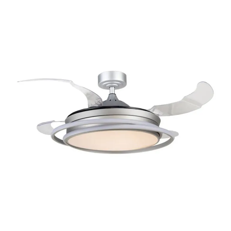 Ventilador de techo Antila plata LED 60w 3CCT acabado plata estilo moderno aspas plegables motor DC 106cm Ø