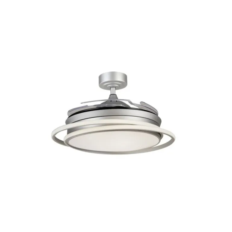 Ventilador de techo Antila plata LED 60w 3CCT acabado plata estilo moderno aspas plegables motor DC 106cm Ø