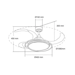 Ventilador de techo Antila plata LED 60w 3CCT acabado plata estilo moderno aspas plegables motor DC 106cm Ø