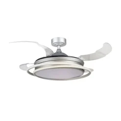 Ventilador de techo Antila plata LED 60w 3CCT acabado plata estilo moderno aspas plegables motor DC 106cm Ø
