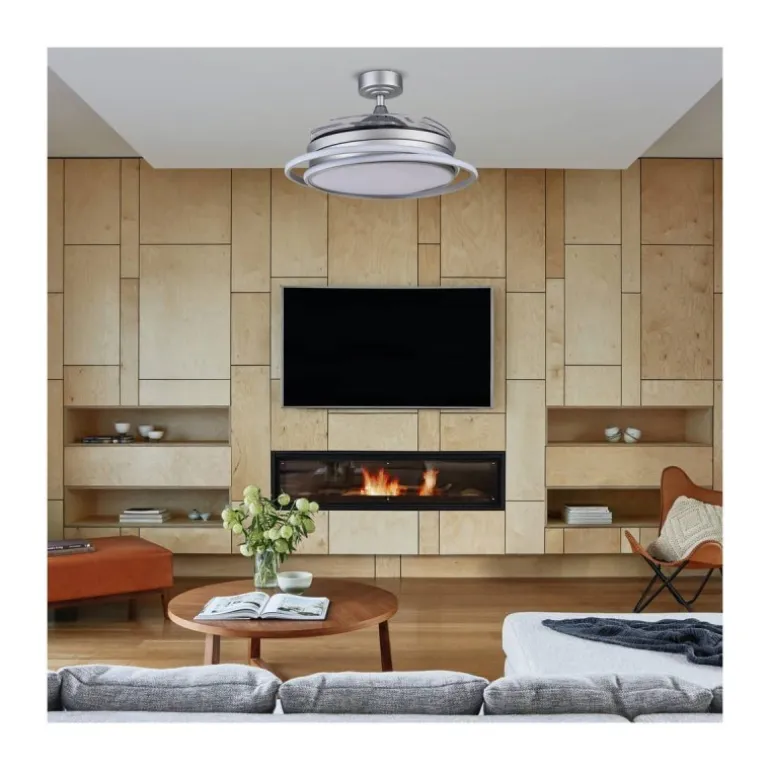 Ventilador de techo Antila plata LED 60w 3CCT acabado plata estilo moderno aspas plegables motor DC 106cm Ø