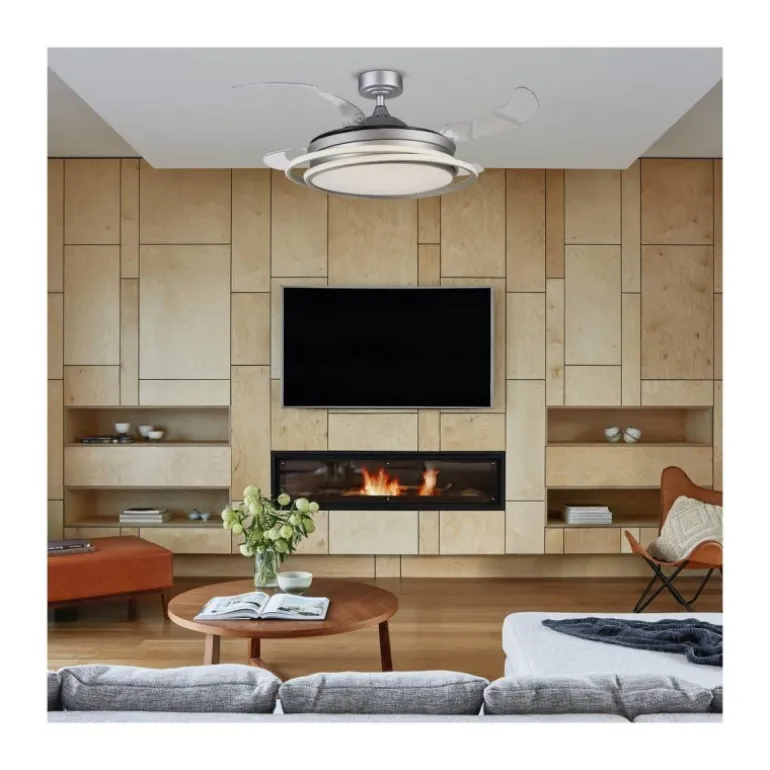 Ventilador de techo Antila plata LED 60w 3CCT acabado plata estilo moderno aspas plegables motor DC 106cm Ø
