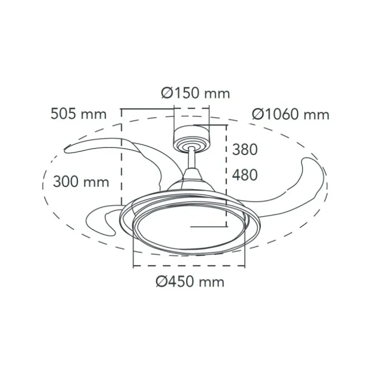 Ventilador de techo Antila RGB blanco LED 65w 3CCT acabado acero blanco estilo moderno aspas plegables motor DC 106cm Ø