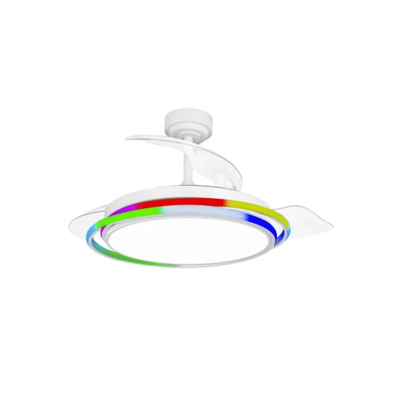 Ventilador de techo Antila RGB blanco LED 65w 3CCT acabado acero blanco estilo moderno aspas plegables motor DC 106cm Ø
