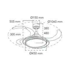 Ventilador de techo Antila RGB plata LED 65w 3CCT acabado acero plata estilo moderno aspas plegables motor DC 106cm Ø