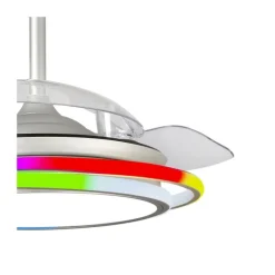 Ventilador de techo Antila RGB plata LED 65w 3CCT acabado acero plata estilo moderno aspas plegables motor DC 106cm Ø