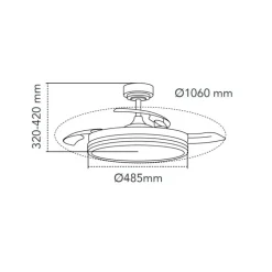 Ventilador de techo Aria blanco LED integrado 45w 3CCT acabado blanco estilo moderno aspas plegables motor DC 106cm Ø
