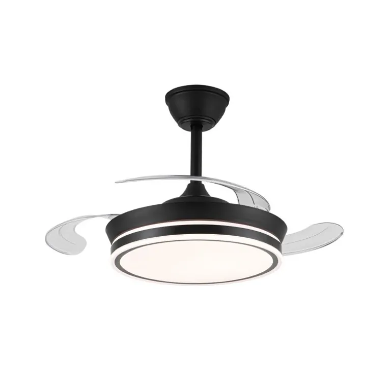 Ventilador de techo Aria Mini negro LED 39w 3CCT acabado negro estilo moderno aspas plegables motor DC 92cm Ø