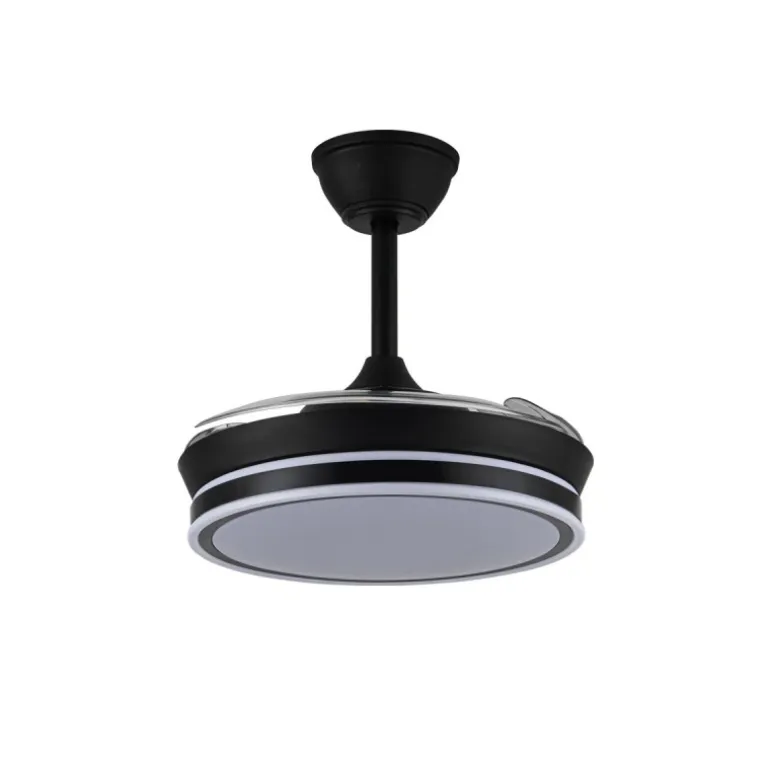 Ventilador de techo Aria Mini negro LED 39w 3CCT acabado negro estilo moderno aspas plegables motor DC 92cm Ø