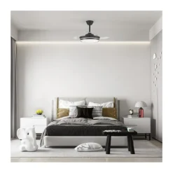 Ventilador de techo Aria Mini negro LED 39w 3CCT acabado negro estilo moderno aspas plegables motor DC 92cm Ø
