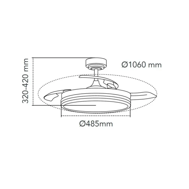 Ventilador de techo Aria negro LED integrado 45w 3CCT acabado negro estilo moderno aspas plegables motor DC 106cm Ø