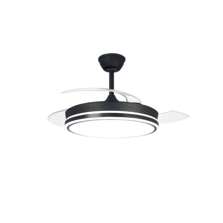 Ventilador de techo Aria negro LED integrado 45w 3CCT acabado negro estilo moderno aspas plegables motor DC 106cm Ø
