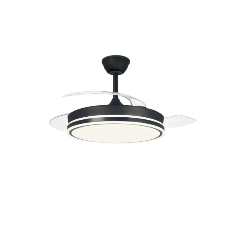 Ventilador de techo Aria negro LED integrado 45w 3CCT acabado negro estilo moderno aspas plegables motor DC 106cm Ø