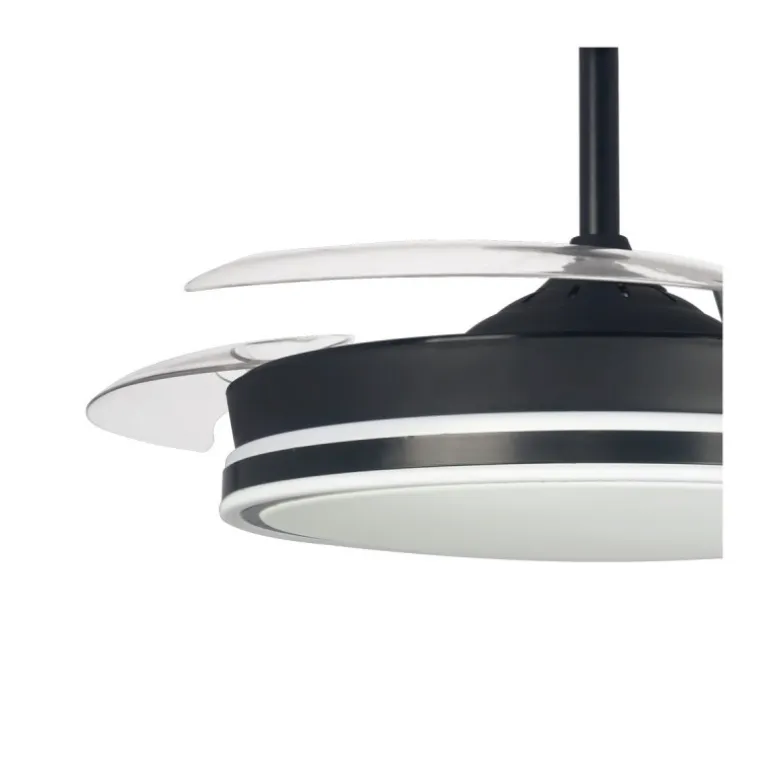 Ventilador de techo Aria negro LED integrado 45w 3CCT acabado negro estilo moderno aspas plegables motor DC 106cm Ø