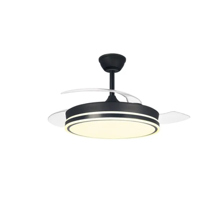 Ventilador de techo Aria negro LED integrado 45w 3CCT acabado negro estilo moderno aspas plegables motor DC 106cm Ø