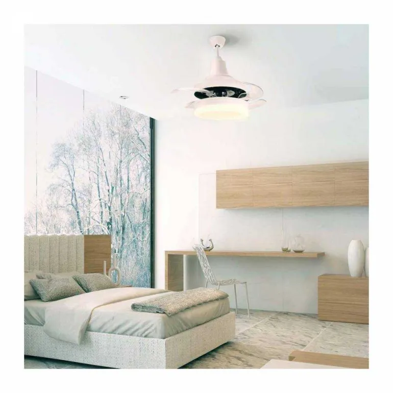 Ventilador de techo Bell blanco LED 55w 3CCT acabado blanco estilo moderno aspas plegables motor DC 91cm Ø