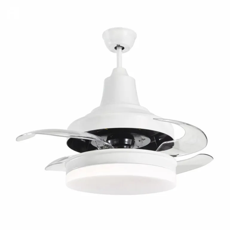 Ventilador de techo Bell blanco LED 55w 3CCT acabado blanco estilo moderno aspas plegables motor DC 91cm Ø