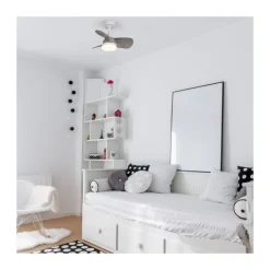 Ventilador de techo Byan blanco/ceniza LED 18w 3CCT acabado blanco efecto madera tono ceniza estilo moderno motor DC 60cm Ø