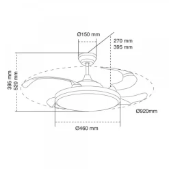 Ventilador de techo Camel LED 36w 3CCT acabado blanco estilo moderno aspas plegables motor DC 92cm Ø