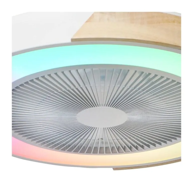 Ventilador de techo Corpi LED 35w 3CCT RGB acabado blanco/madera natural estilo moderno plafón con ventilador motor DC 50cm Ø