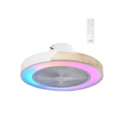 Ventilador de techo Corpi LED 35w 3CCT RGB acabado blanco/madera natural estilo moderno plafón con ventilador motor DC 50cm Ø