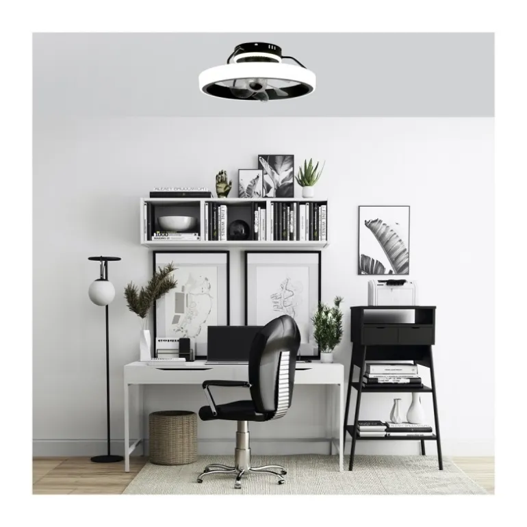Ventilador de techo Dinirot negro LED 50W 3CCT acabado negro estilo moderno plafón con ventilador motor DC 50cm Ø