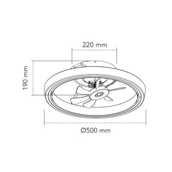 Ventilador de techo Dinirot negro LED 50W 3CCT acabado negro estilo moderno plafón con ventilador motor DC 50cm Ø