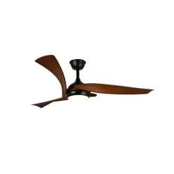 Ventilador de techo Enna negro/madera LED 24w 3CCT acabado negro estilo moderno aspas efecto madera motor DC 137cm Ø