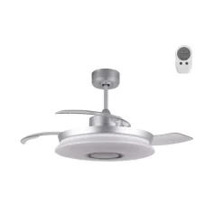Ventilador de techo Gaby LED 35w 3CCT acabado blanco estilo moderno Rgb +Altavoz aspas plegables motor DC 106cm Ø