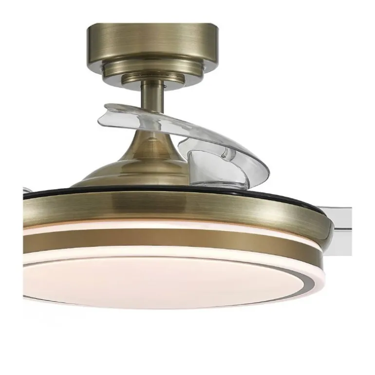 Ventilador de techo Ice cuero LED 35w 3CCT acabado oro envejecido estilo moderno aspas plegables motor DC 92cm Ø