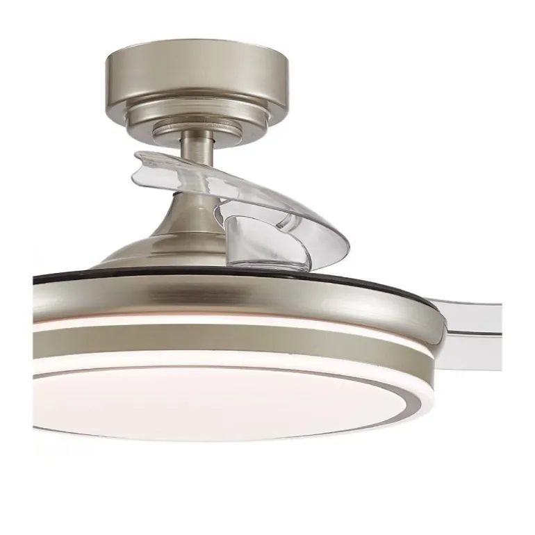 Ventilador de techo Ice níquel LED 35w 3CCT acabado níquel estilo moderno aspas plegables motor DC 92cm Ø