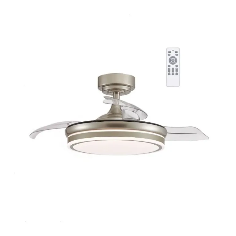 Ventilador de techo Ice níquel LED 35w 3CCT acabado níquel estilo moderno aspas plegables motor DC 92cm Ø
