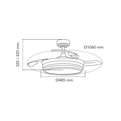 Ventilador de techo Lander blanco LED 72w 3CCT acabado acero blanco estilo moderno aspas plegables motor DC 106cm Ø