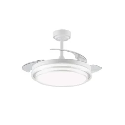 Ventilador de techo Lander blanco LED 72w 3CCT acabado acero blanco estilo moderno aspas plegables motor DC 106cm Ø