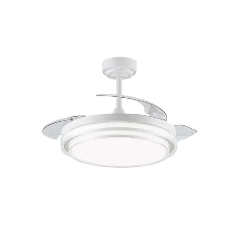 Ventilador de techo Lander blanco LED 72w 3CCT acabado acero blanco estilo moderno aspas plegables motor DC 106cm Ø