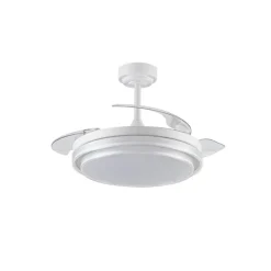 Ventilador de techo Lander blanco LED 72w 3CCT acabado acero blanco estilo moderno aspas plegables motor DC 106cm Ø