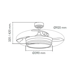 Ventilador de techo Lander Mini blanco LED 46w 3CCT acabado acero blanco estilo moderno aspas plegables motor DC 92cm Ø