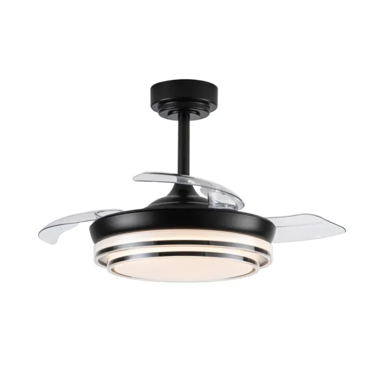 Ventilador de techo Lander Mini negro LED 46w 3CCT acabado acero negro estilo moderno aspas plegables motor DC 92cm Ø