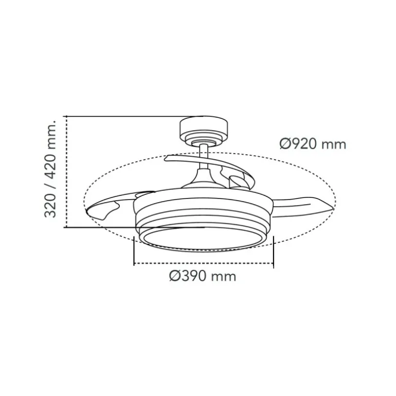 Ventilador de techo Lander Mini negro LED 46w 3CCT acabado acero negro estilo moderno aspas plegables motor DC 92cm Ø